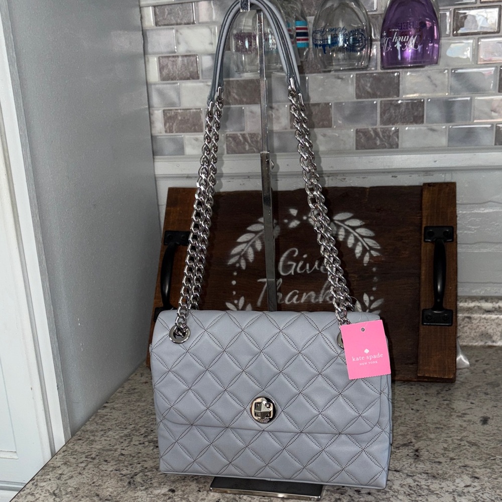 NWT Kate Spade Natalia Light Blue Quilted Shoulder Bag with Generic Dust Bag